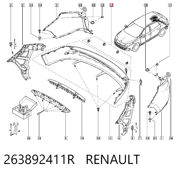 Consola traseira de sensor de estacionamento, kit 263892411R Renault (RVI)