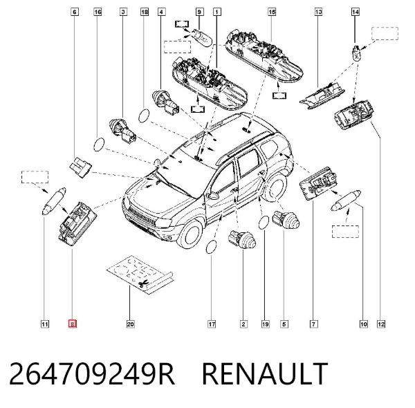 Quebra-luz da luz de fundo da seção de bagagem 264709249R Renault (RVI)