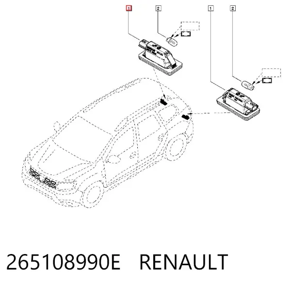 Lanterna da luz de fundo de matrícula traseira 265108990E Renault (RVI)