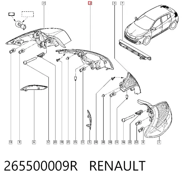 Lanterna traseira direita interna 265500009R Renault (RVI)