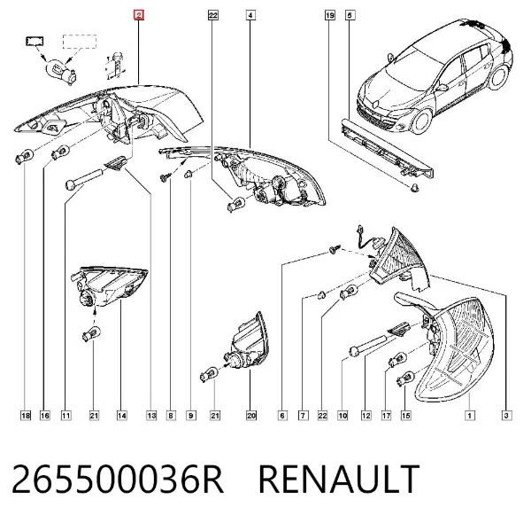 Lanterna traseira direita externa 265500036R Renault (RVI)