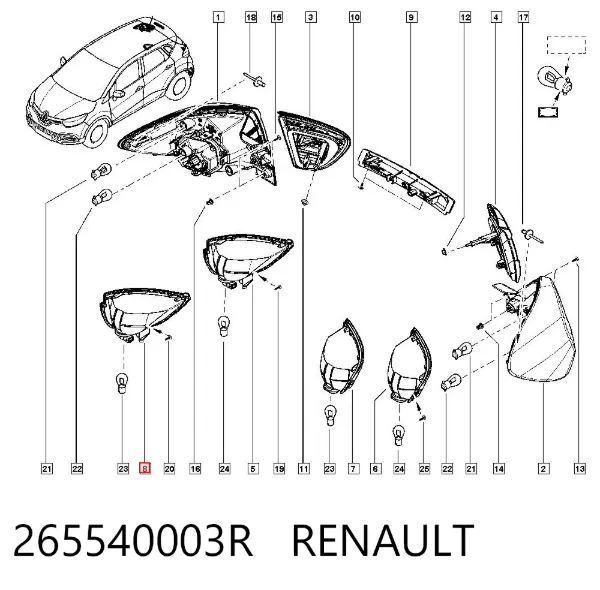 Lanterna de nevoeiro traseira direita 265540003R Renault (RVI)