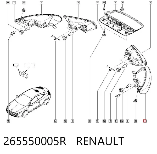 Lanterna traseira esquerda externa 265550005R Renault (RVI)