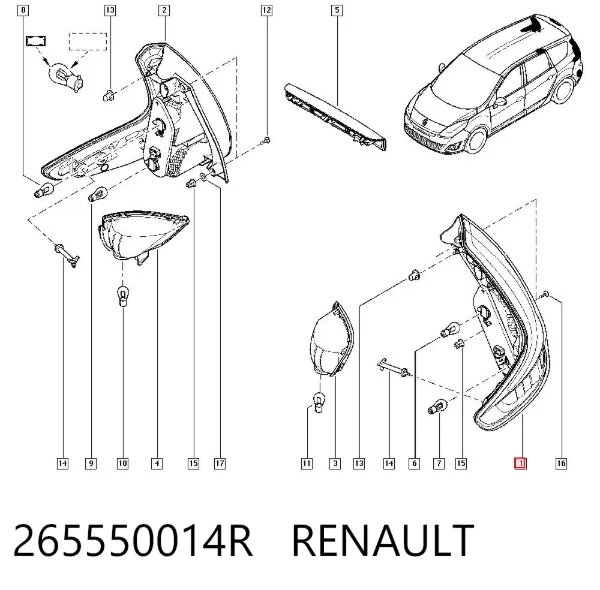 Lanterna traseira esquerda 265550014R Renault (RVI)