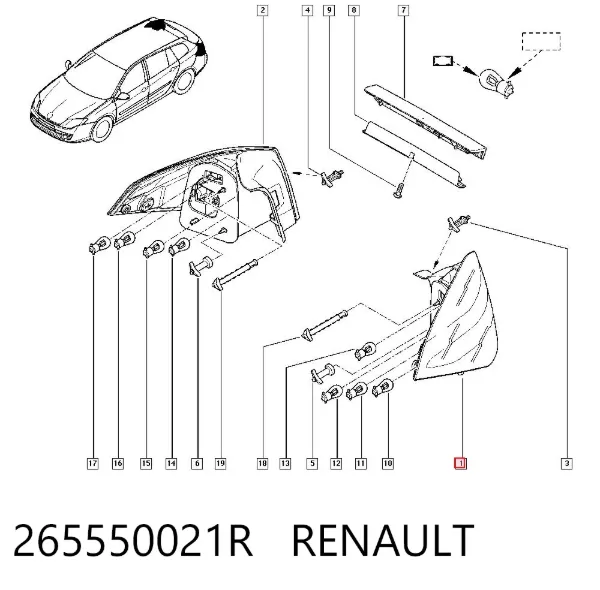 Lanterna traseira esquerda externa 265550021R Renault (RVI)
