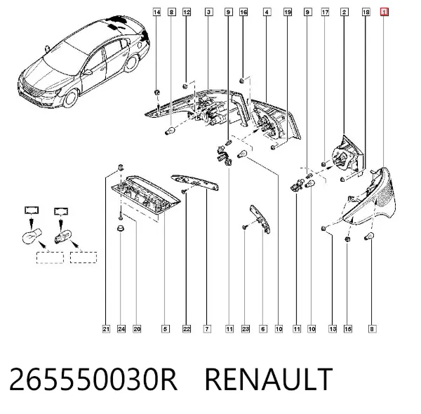 Lanterna traseira esquerda externa 265550030R Renault (RVI)