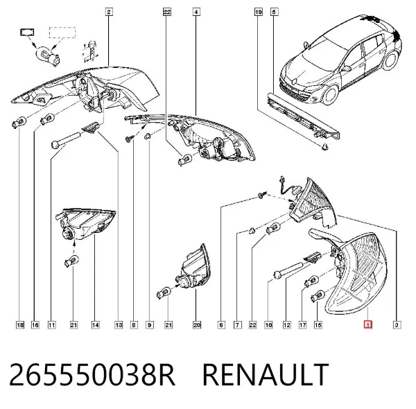 Lanterna traseira esquerda externa 265550038R Renault (RVI)