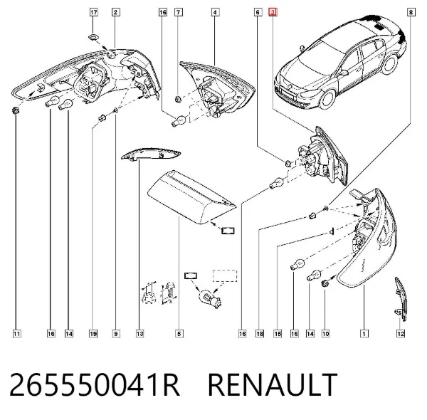 Lanterna traseira esquerda interna 265550041R Renault (RVI)