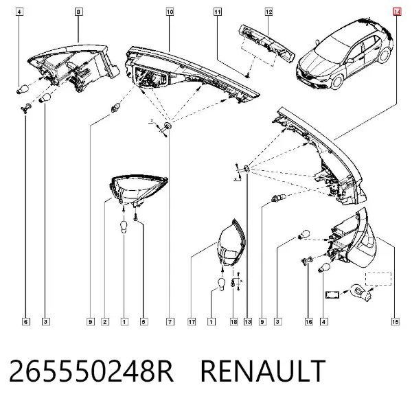 Lanterna traseira esquerda interna 265550248R Renault (RVI)