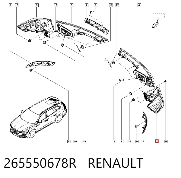 Lanterna traseira esquerda externa 265550678R Renault (RVI)