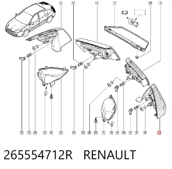 Lanterna traseira esquerda externa 265554712R Renault (RVI)