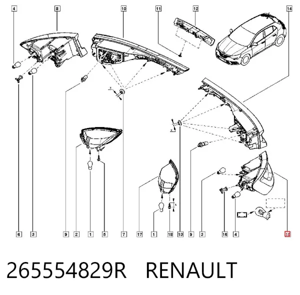 Lanterna traseira esquerda externa 265554829R Renault (RVI)