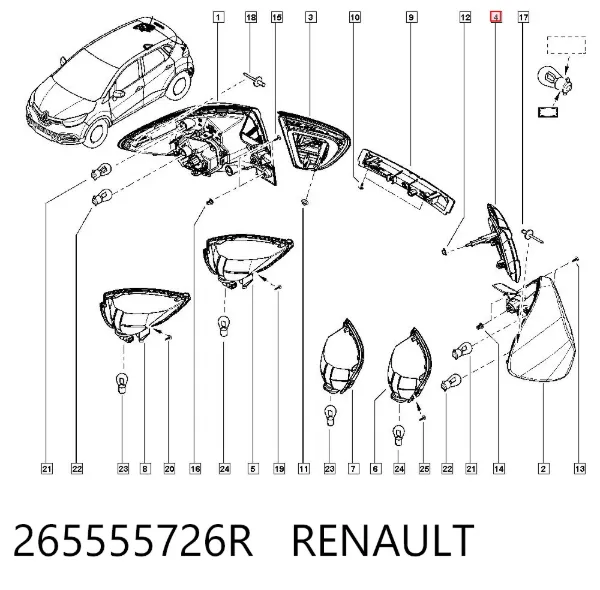 Lanterna traseira esquerda interna 265555726R Renault (RVI)