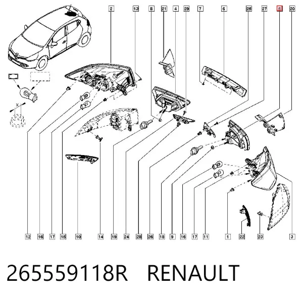 Lanterna traseira esquerda interna 265559118R Renault (RVI)