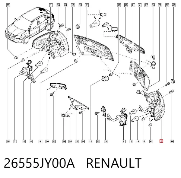 Lanterna traseira esquerda externa 26555JY00A Renault (RVI)
