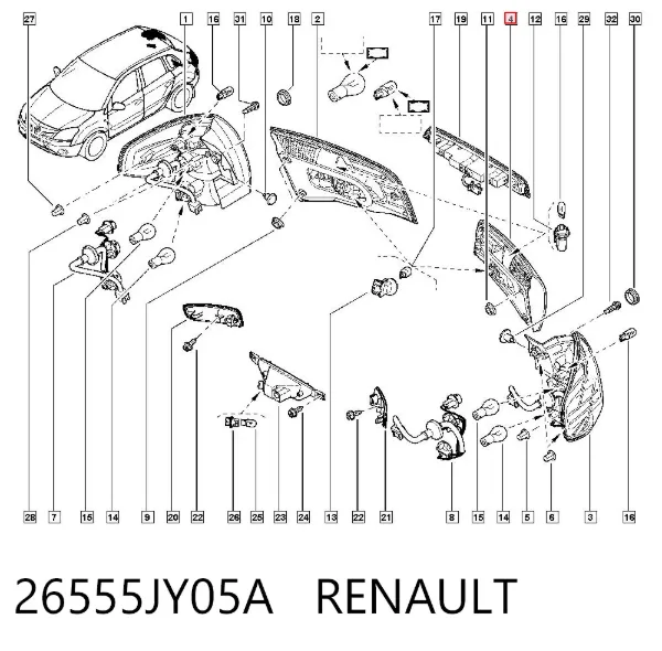 Lanterna traseira esquerda interna 26555JY05A Renault (RVI)