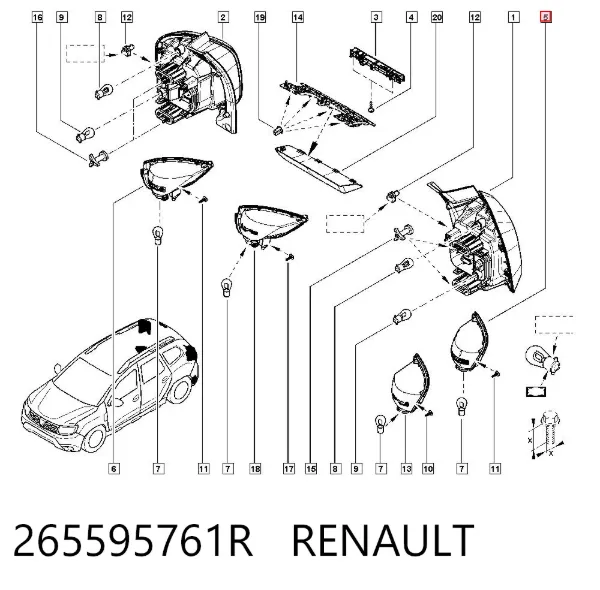 Lanterna esquerda de marcha à ré 265595761R Renault (RVI)