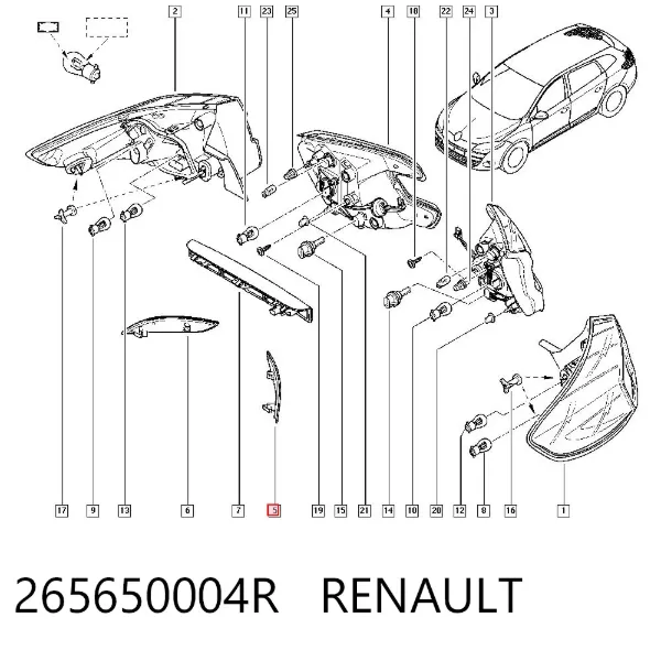 Retrorrefletor (refletor) do pára-choque traseiro esquerdo 265650004R Renault (RVI)
