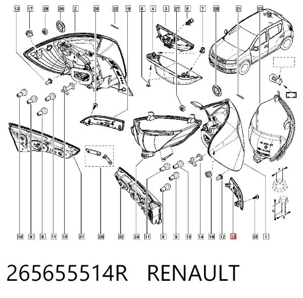 Retrorrefletor (refletor) do pára-choque traseiro esquerdo 265655514R Renault (RVI)