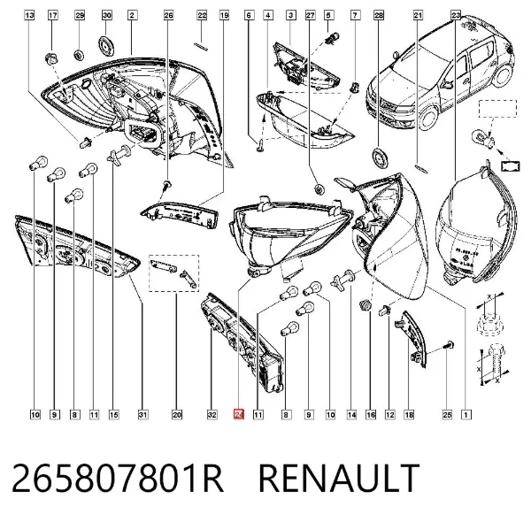 Lanterna de nevoeiro traseira direita 265807801R Renault (RVI)