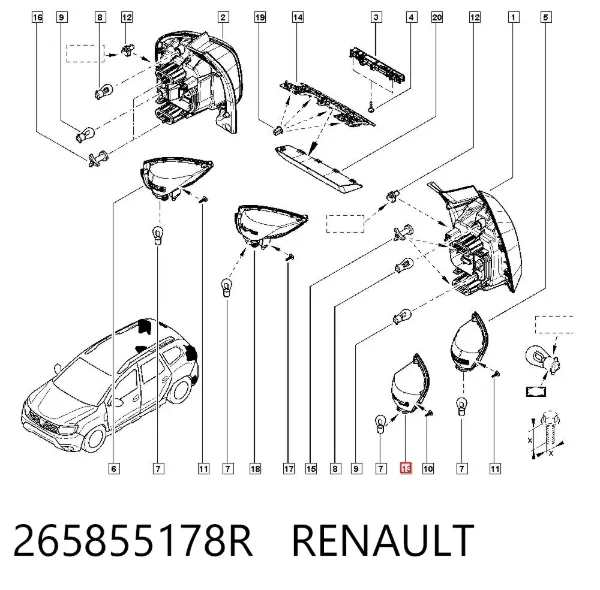 Lanterna de nevoeiro traseira esquerda 265855178R Renault (RVI)