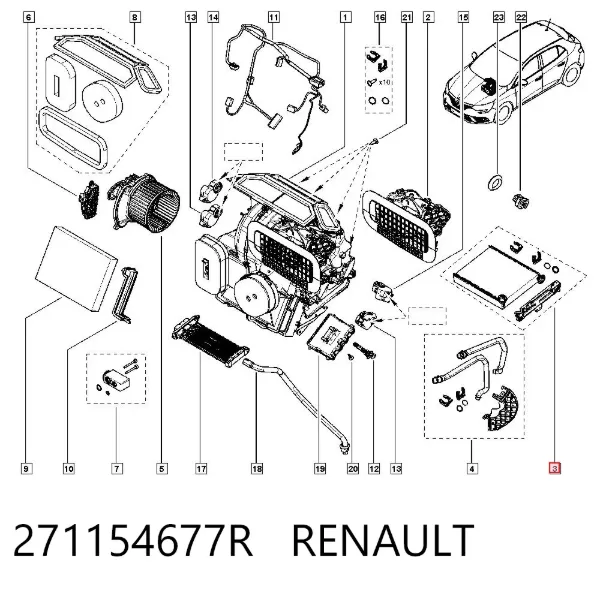 Radiador de forno (de aquecedor) 271154677R Renault (RVI)