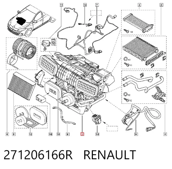 Caixa de ventilador de forno (de aquecedor de salão), montada 271206166R Renault (RVI)