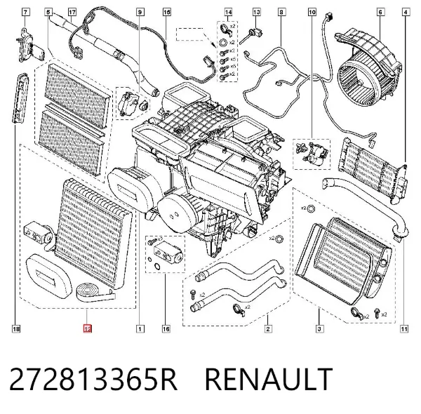 Vaporizador de aparelho de ar condicionado 272813365R Renault (RVI)