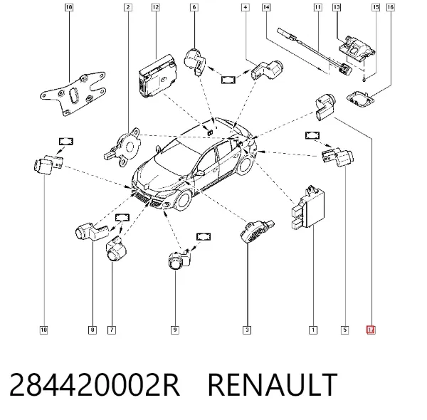 Sensor de sinalização de estacionamento (sensor de estacionamento) dianteiro/traseiro central 284420002R Renault (RVI)