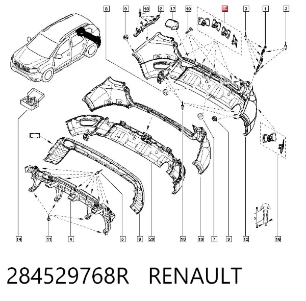 Consola traseira central de sensor de estacionamento 284529768R Renault (RVI)