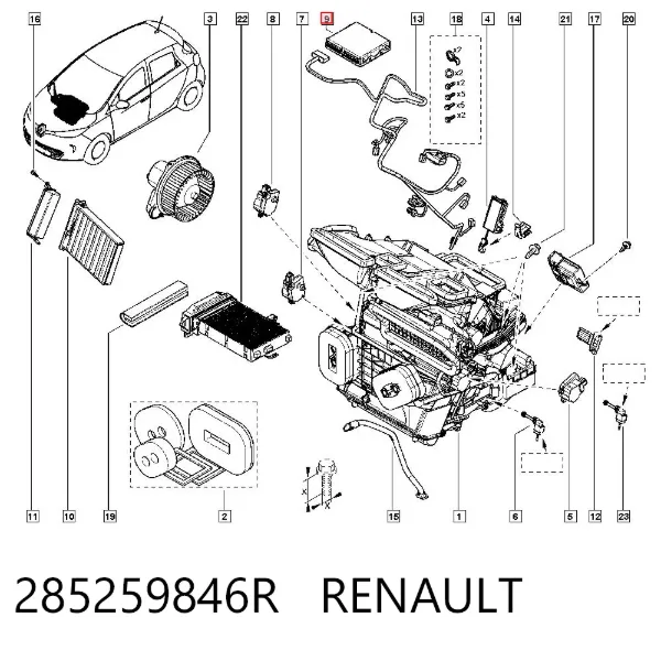 Módulo de direção (Centralina eletrônica) de climatização 285259846R Renault (RVI)
