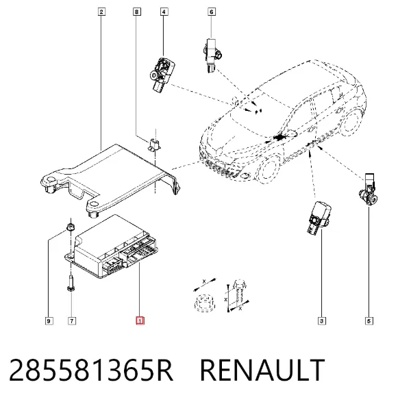 Módulo processador de controlo da bolsa de ar (Centralina eletrônica AIRBAG) 285581365R Renault (RVI)