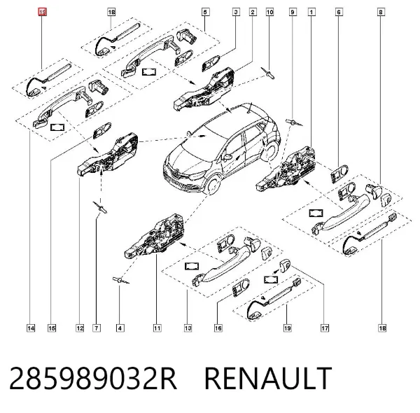 Sensor de acesso sem chave na porta (receptor de chave) 285989032R Renault (RVI)