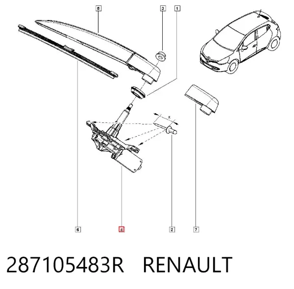 Motor de limpador pára-brisas de vidro traseiro 287105483R Renault (RVI)