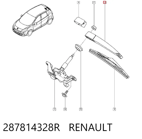 Braço de limpa-pára-brisas de vidro traseiro 287814328R Renault (RVI)