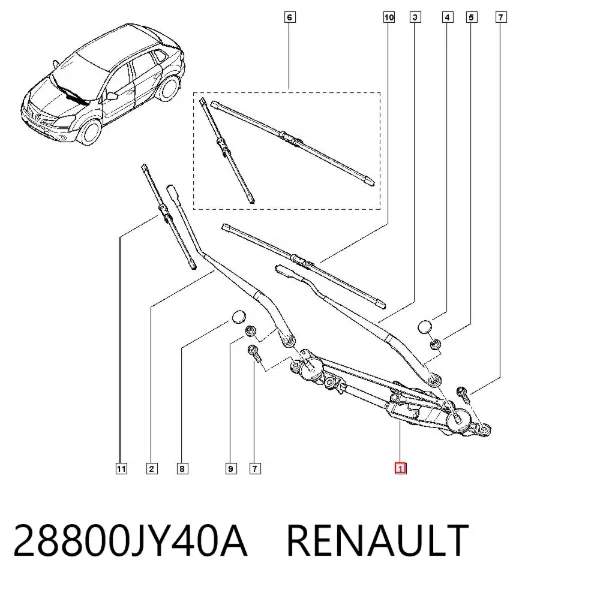 Trapézio de limpador pára-brisas 28800JY40A Renault (RVI)