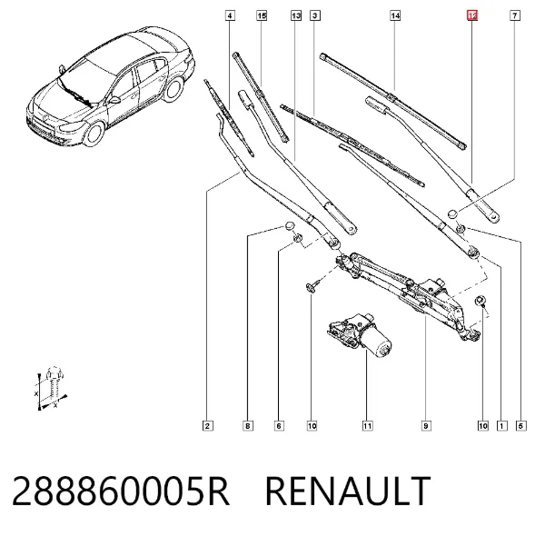 Braço de limpa-pára-brisas do pára-brisas 288860005R Renault (RVI)
