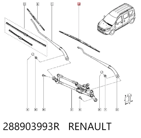 Limpa-pára-brisas do pára-brisas de condutor 288903993R Renault (RVI)