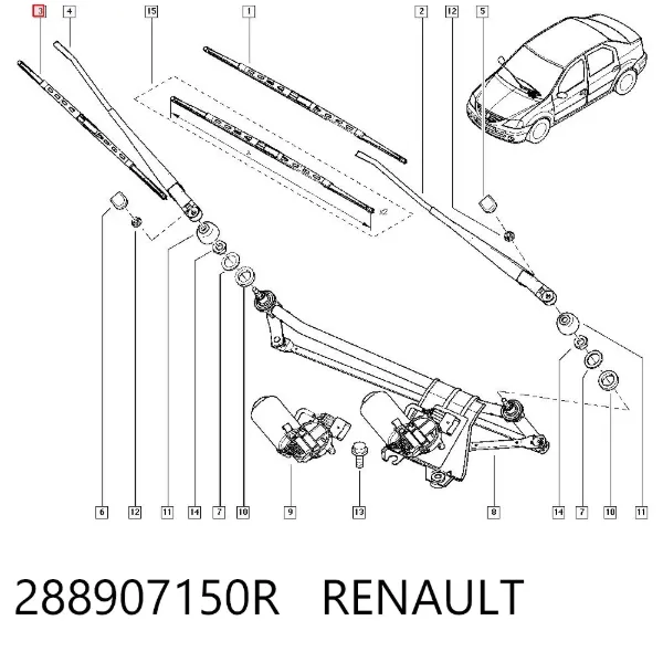 Limpa-pára-brisas do pára-brisas de condutor 288907150R Renault (RVI)