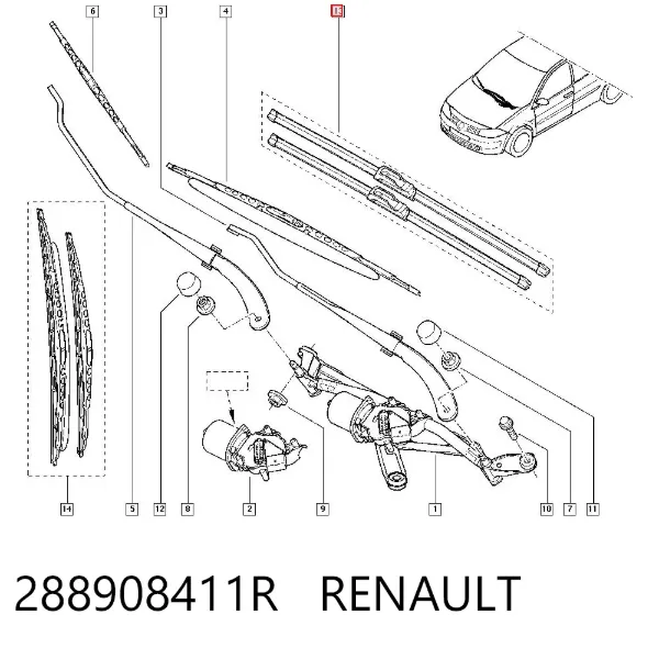 Limpa-pára-brisas do pára-brisas, kit de 2 un. 288908411R Renault (RVI)