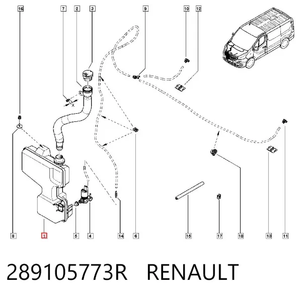 Tanque de fluido para lavador de vidro 289105773R Renault (RVI)