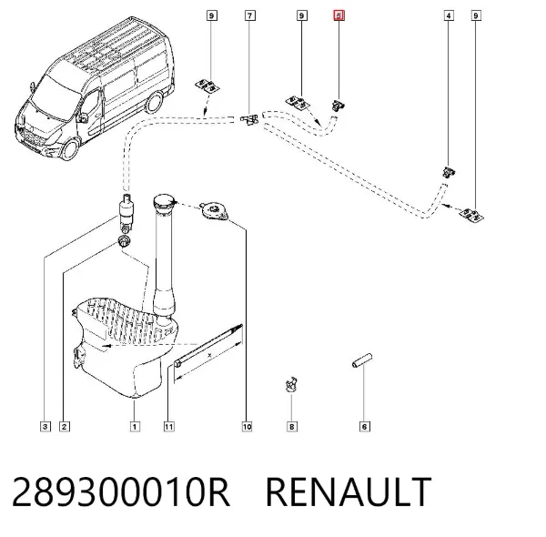 Injetor de fluido para lavador de pára-brisas 289300010R Renault (RVI)