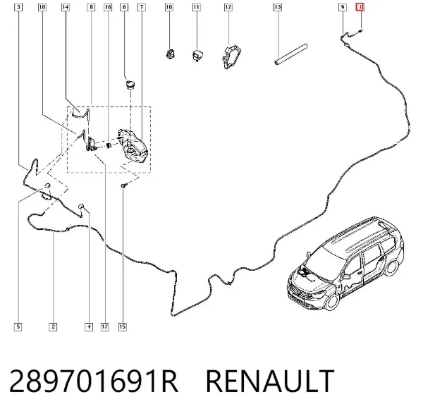 Injetor de fluido para lavador de vidro traseiro 289701691R Renault (RVI)