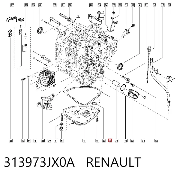 Vedante de panela da Caixa Automática de Mudança/Caixa Mecânica de Mudança 313973JX0A Renault (RVI)