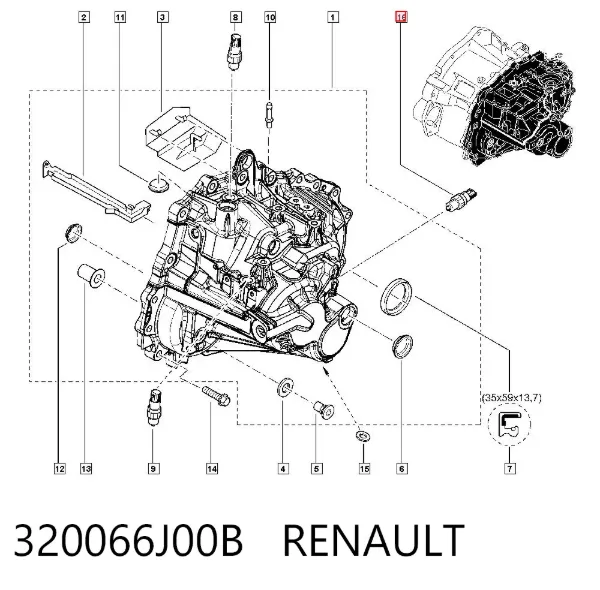 Sensor de ativação das luzes de marcha à ré 320066J00B Renault (RVI)