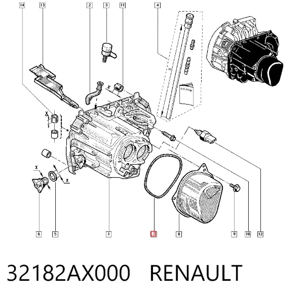 Vedante de tampa da caixa de mudança 32182AX000 Renault (RVI)