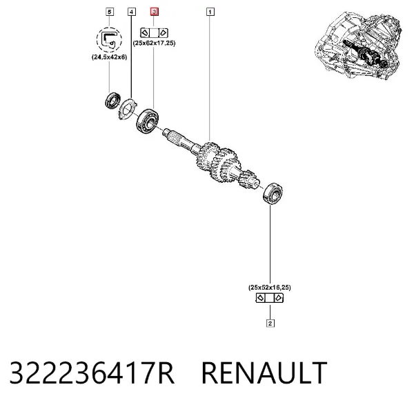 Rolamento da árvore secundária da Caixa de Mudança 322236417R Renault (RVI)