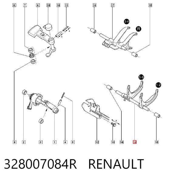 Forquilha de mudança da Caixa de Mudança 328007084R Renault (RVI)