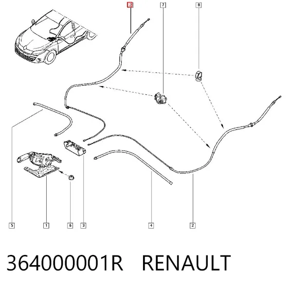 Cabo traseiro direito/esquerdo do freio de estacionamento 364000001R Renault (RVI)