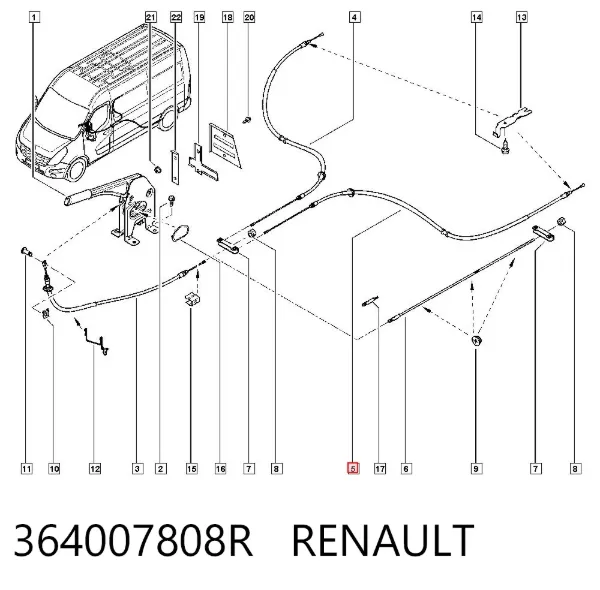 Cabo traseiro direito/esquerdo do freio de estacionamento 364007808R Renault (RVI)
